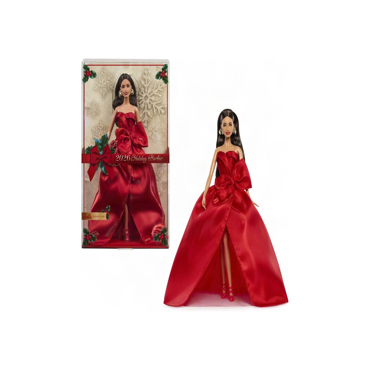 Barbie 2026 Holiday Doll 13-Inch Bow-Detail Brown-Hair Fashion Doll