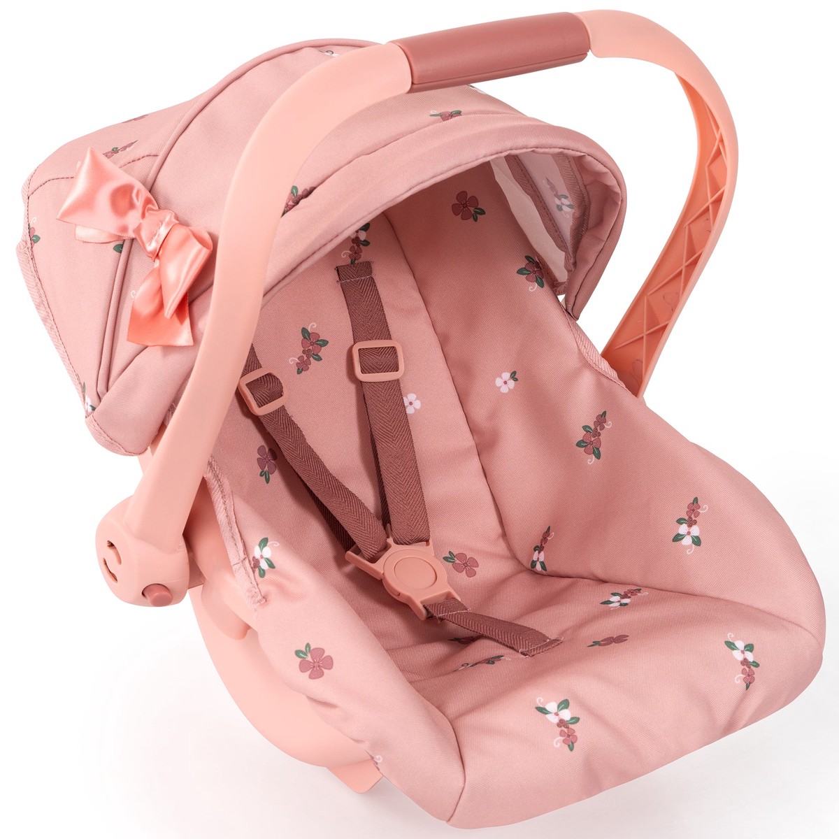 Bayer Design Deluxe Doll Car Seat With Canopy And Safety Belt – Coral Pink Floral