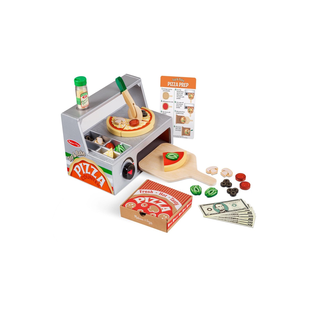 Melissa & Doug Top & Bake Wooden Pizza Counter Play Set – 41 Pieces