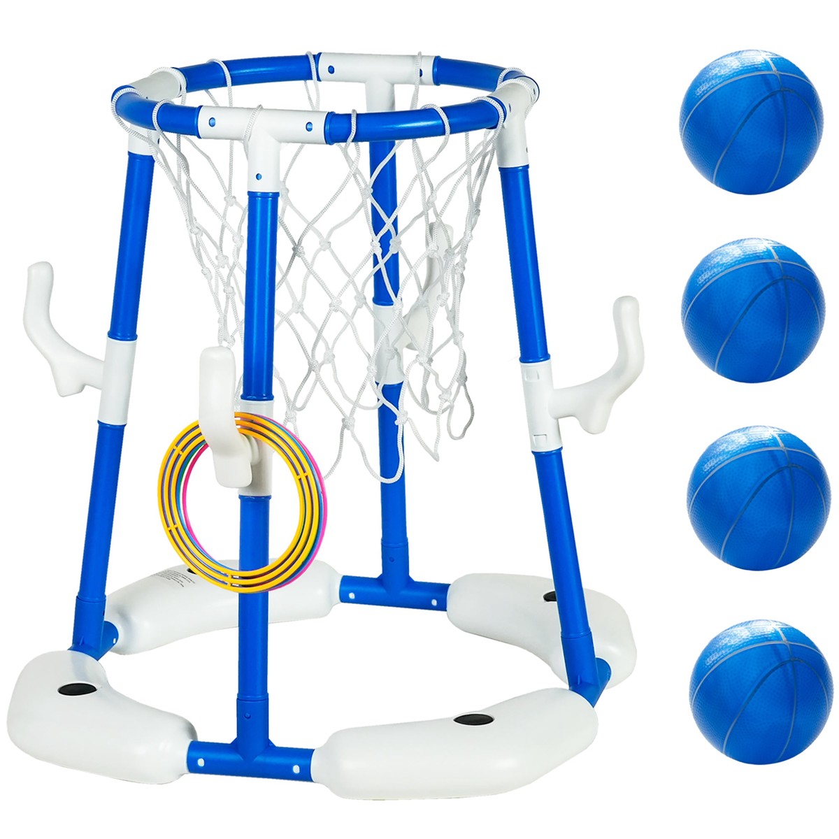 2-In-1 Pool Basketball Hoop & Ring Toss Game Set – Blue