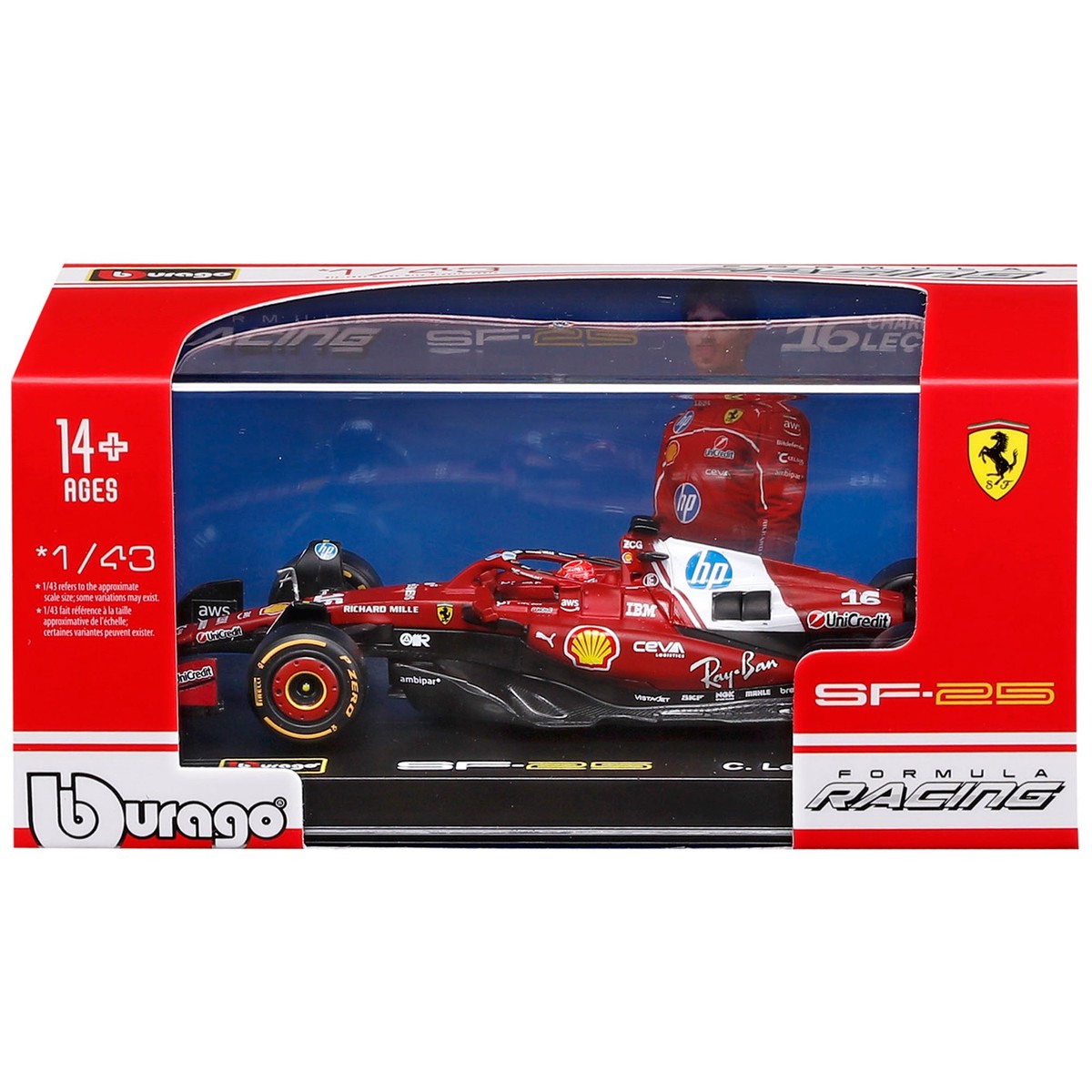 Bburago 1:43 Ferrari SF-25 Die-Cast Car With Leclerc Helmet