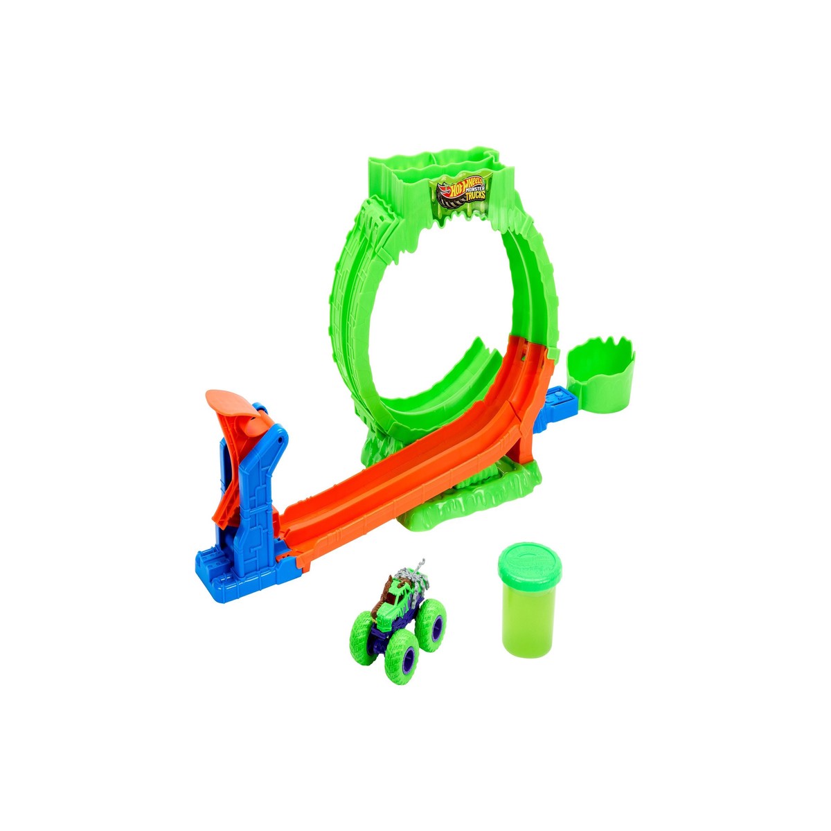 Hot Wheels Monster Trucks Mutant Chaos Loop Challenge Playset with Slime, 1:64 Scale