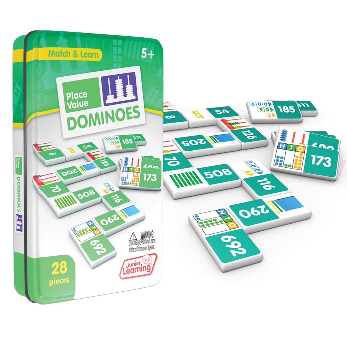 Junior Learning Place Value Dominoes 28-Piece Matching Game with Collector’s Tin