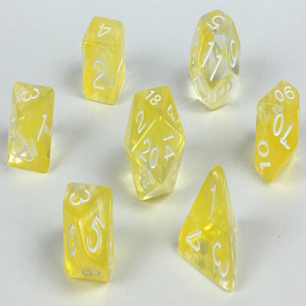 Role4Initiative Set of 7 large high-visibility game dice: Diffusion Honey Lemon w/ White Numbers