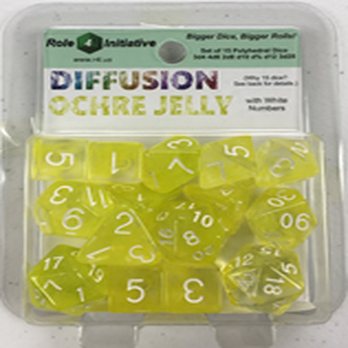 Set Of 15 Dice: Diffusion Ochre Jelly/White