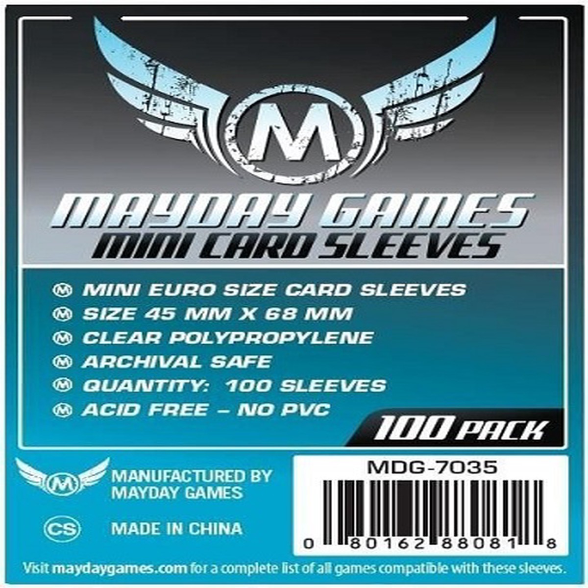 Mayday: Standard Mini Euro Sleeves 45mm X 68mm (100ct)