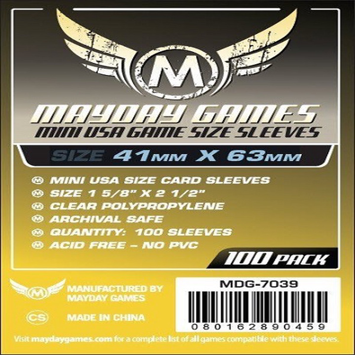 Mayday: Standard Mini USA Sleeves 41mm X 63mm (100ct)
