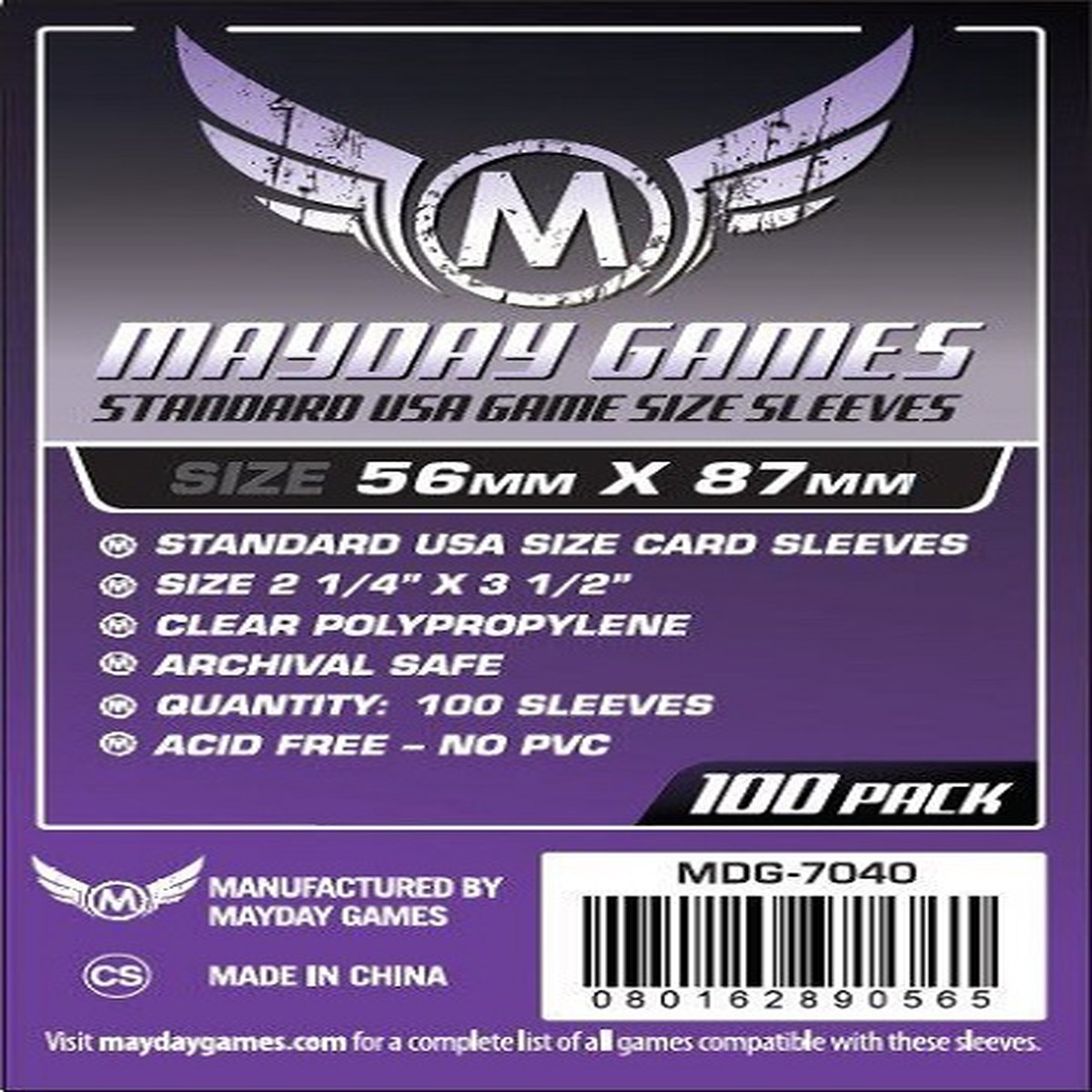 Mayday: Standard USA Sleeves 56mm X 87mm (100ct)